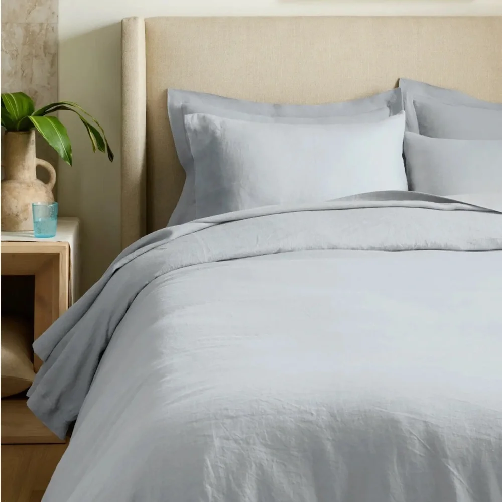 Quince European Linen Double Flange Duvet Cover Set Mist King Cal King